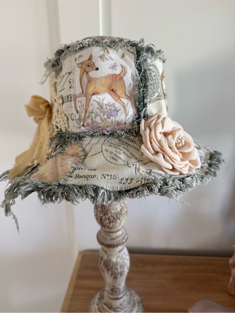 Ivory Floral Deer Decorative Party Hat with Peach Rose Accent